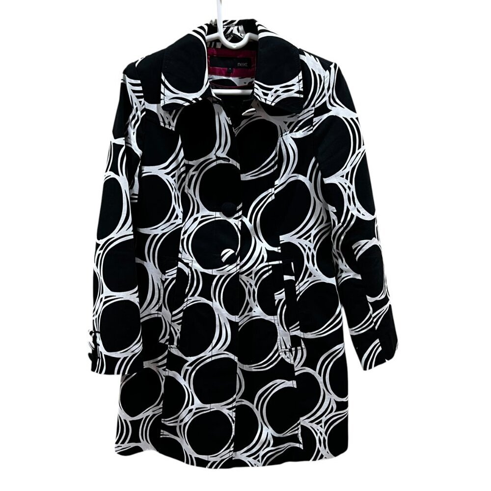 next UK Black & White Abstract Circle Print Trench Coat